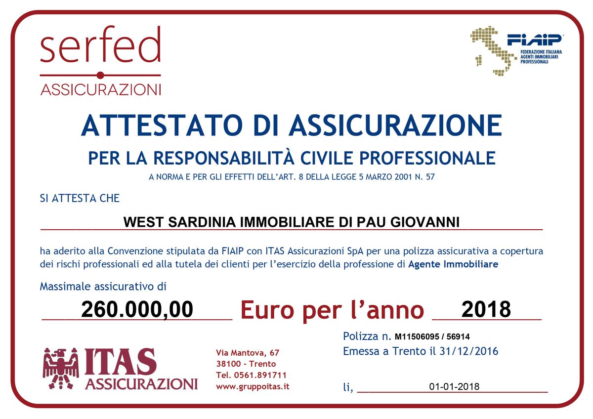 ATTESTATO ASSICURAZIONE WEST 2018 risultato